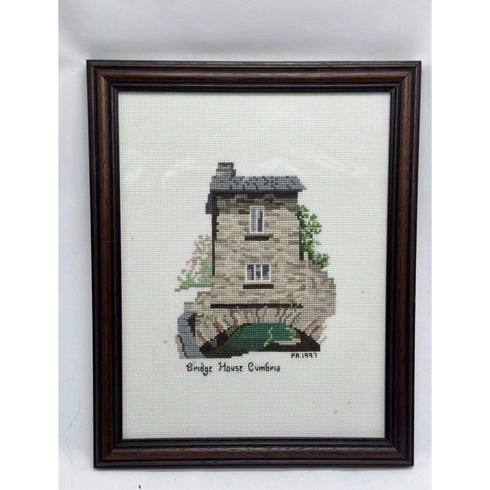 Lilliput Bridge House Needlepoint Needlework Framed Complete Signed
